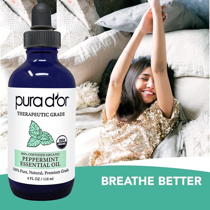 PURA D'OR (4oz) Lemon & Peppermint 100% Pure Therapeutic Grade Essential Oils Bundle for Aromatherapy, Skin Care, Energy, Focus, Breathing