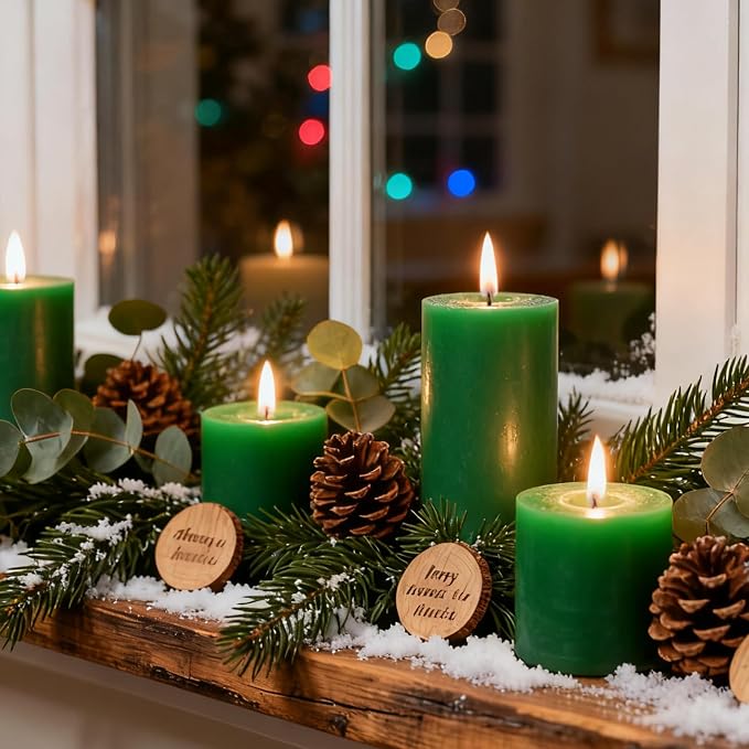 2.8x6 Inch Soy Pillar Candles 270 Hours Long Burning Natural Soy Wax Candles Smokeless Green Pillar Candles Dripless Handmade Pillar Candle for Home Wedding Table, 3 Pack