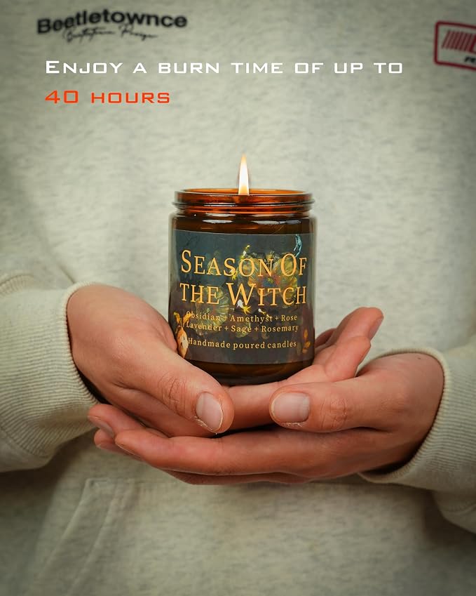 Season of The Witch Candle, Samhain Mabon Pagan Sabbat, Honoring The Craft Spirit Thinning Veil Crystal Intention Ritual Spell Witchy Gift. (Season of The Witch)