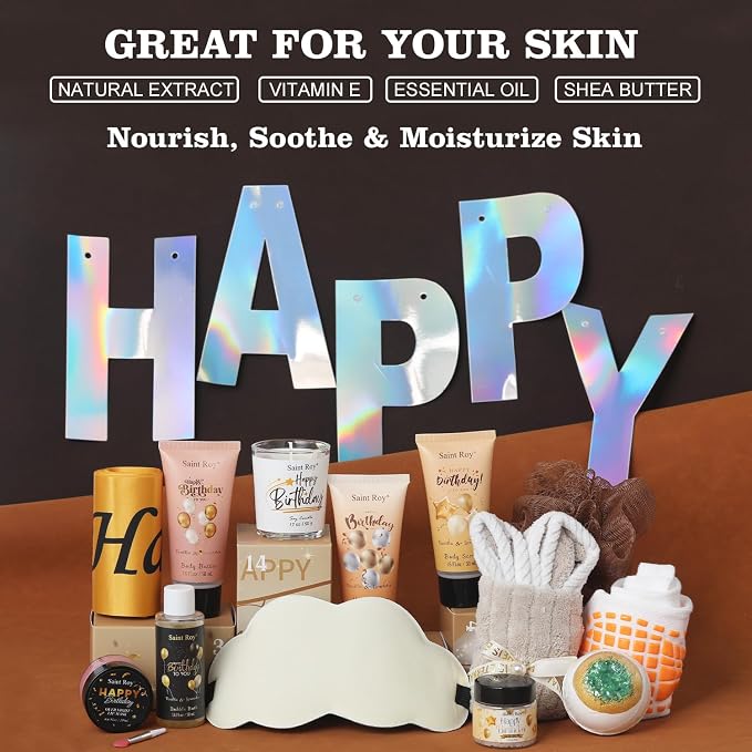Birthday Gifts for Women, Birthday Spa Gift Basket for Women & Men, Luxury Birthday Spa Gift Box, Rich Bath Essentials, Butter, Candle, happy birthday gifts box for women bath and body care