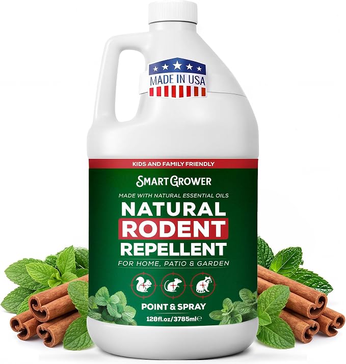 Smart Grower Peppermint Oil Spray for Rodents – Maximum Strength Ready to Use Peppermint Spray for Rodent, Mice, Squirrels – Indoor, Outdoor & Car Engine Protection – 128 oz