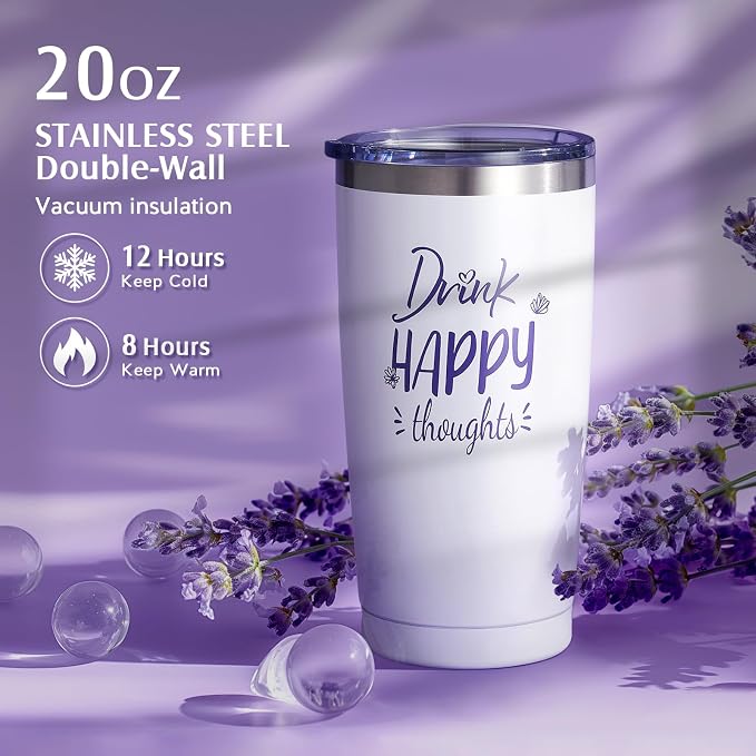 YFONG Birthday and Get Well Gifts for Women - Relaxing Care Package With 20 oz Tumbler, Thinking of You Purple Relaxing Gift Set, Unique Self Care Gift Basket for Mom, Wife, Friends - Lavender
