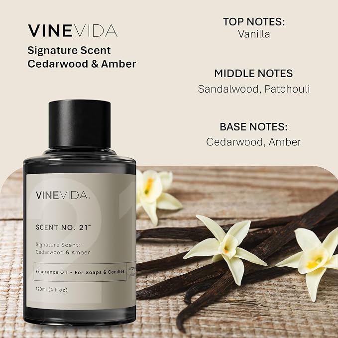 VINEVIDA [4oz] Cedarwood & Amber Fragrance Oil for Candle Making and Soap Making - Premium Candle Scents for Soy Candles