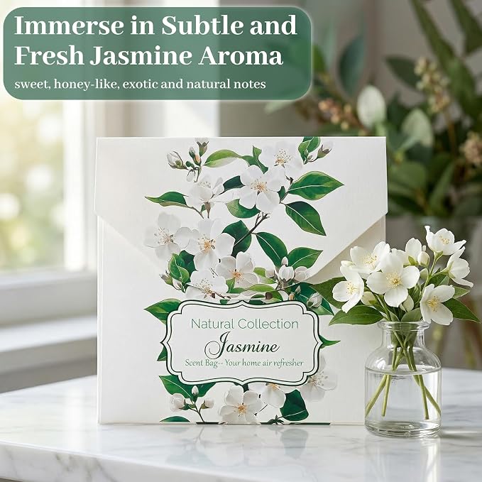 24 Pack Jasmine Sachets for Drawers and Closets, Lingering Jasmine Drawer Sachets Closets Freshener for Clothes Long Lasting