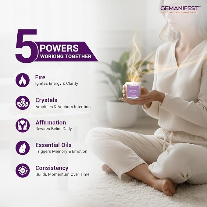Mindful Meditation Candle with Amethyst and Herkimer Diamond Soy Wax Frankincense Candle for Anxiety Relief Focus Clarity Inner Peace Gifts for Spiritual Seekers Yoga Lovers Wellness Enthusiasts