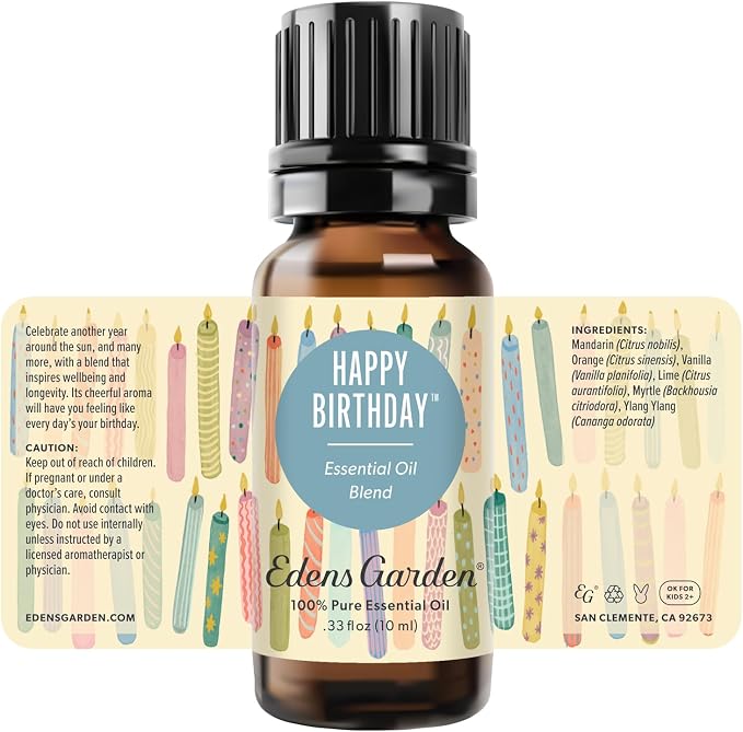 Edens Garden Happy Birthday Essential Oil Blend – Celebration Gift, 100% Pure Undiluted Aromatherapy for Parties, Birthdays & Natural Wellness – 10 ml (.33 fl oz)