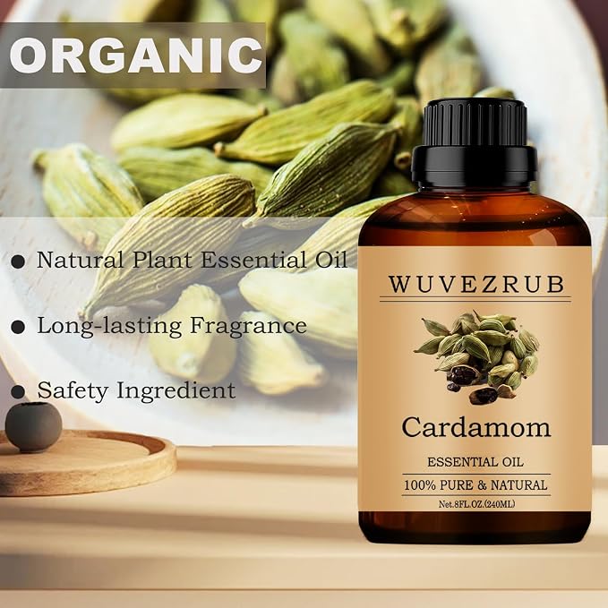 Cardamom Essential Oils, 240ML Pure and Natural Essential Oil for Aromatherapy Diffuser - Cardamom /8 Fl Oz