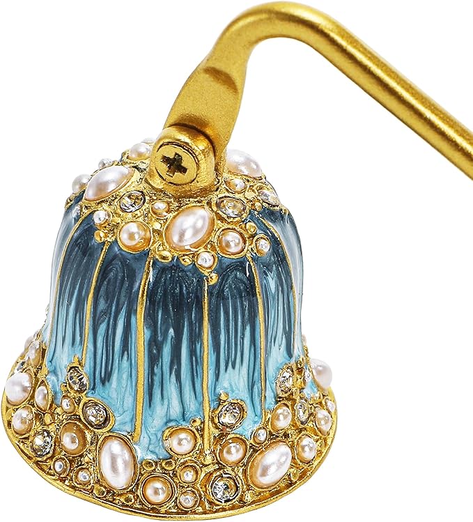 Kingrol Ornate Candle Snuffer with Hand-Enamel Finish, Decorative Zinc Alloy Candle Accessory with Crystal & Pearl Embellishments, Elegant Tool for Gently Extinguishing Candles