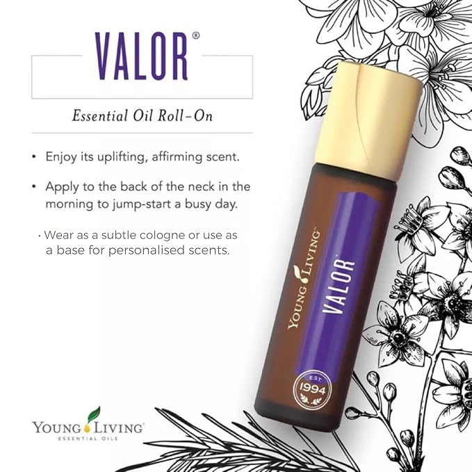 Young Living Valor Roll-On 10 ml - Essential Oil with Aroma Theraphy. It Contains Frankincense, Black Spruce, Blue Tansy, Camphor Wood, and Geranium, Yoga and Meditation