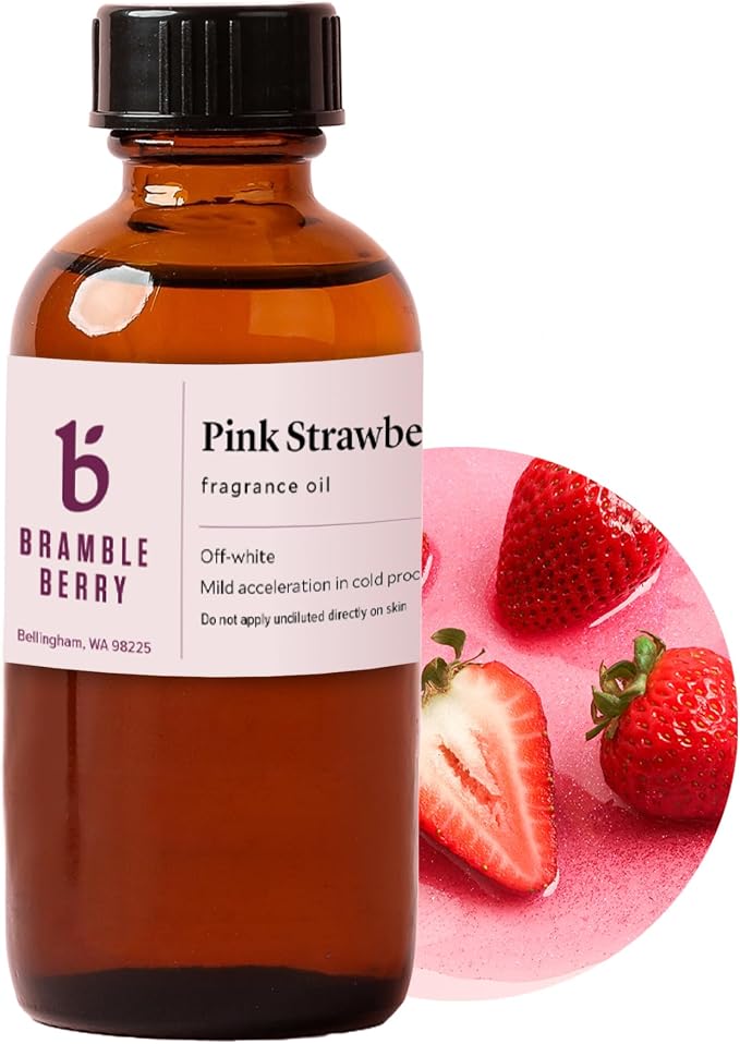 Bramble Berry Pink Strawberry Fragrance Oil 2 oz | Sweet Berry & Calming Herbal Scent for Soap Making, Candles, Bath Bombs, Lotion & Perfume | Skin Safe, Vegan, Paraben & Phthalate Free, Essential Oil