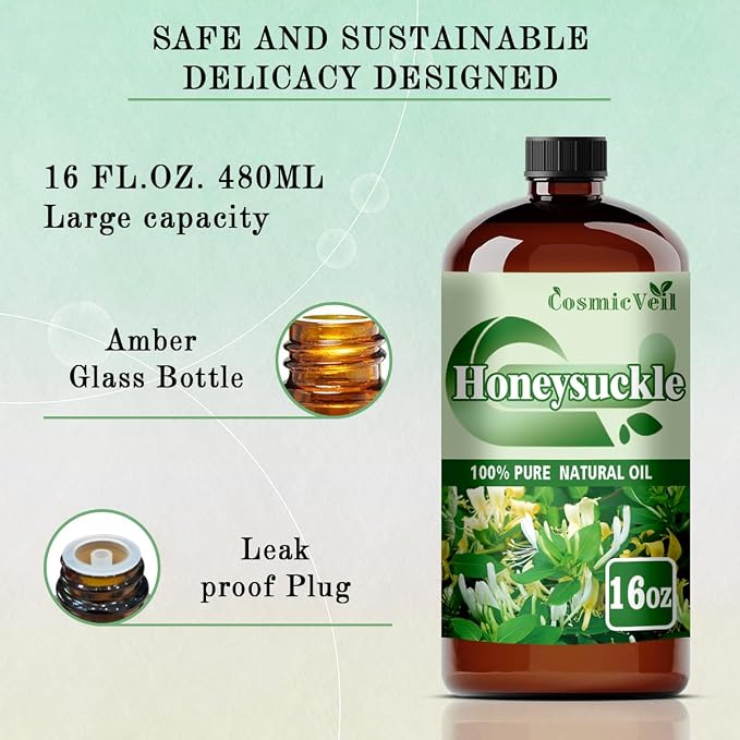 Honeysuckle Essential Oil Honeysuckle Oil for Aroma Diffuser,Humidifier,Home Fragrance,Cleaning,Body Care,Massage,Yoga,DIY Candle,DIY Soap CosmicVeil（Honeysuckle，16 Fl Oz (Pack of 1)）