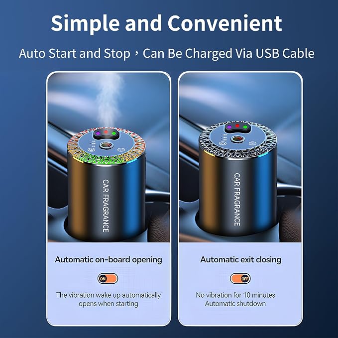 Smart Car Air Freshener Diffuser, Essential Oil Diffuser with 3 Colors Starry Sky Projection & 50ml Perfume, Auto ON/Off, 3 Mode Adjustable USB Rechargeable Aroma Diffuser, Ocean