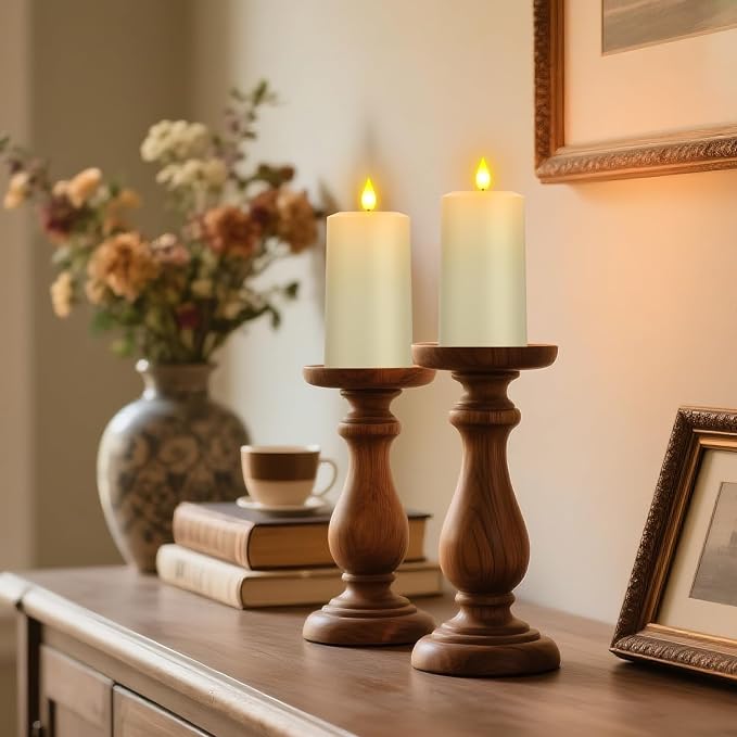 PChero Rechargeable Blow Out Candles with Remote and Timer, LED Flickering Flameless Candles, Battery Operated Pillar Candles for Christmas Halloween Table Wedding Home Decor, Long Lasting, Set of 4