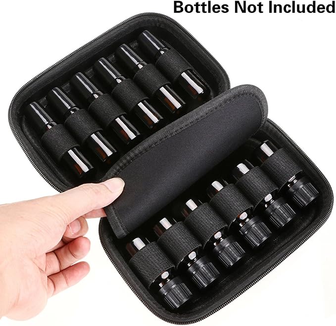 Hipiwe Hard Shell Essential Oil Carrying Case Holds 12 Bottles (Can hold 5ml, 10ml, &10ml Rollers) Travel Size Essential Oils Bag Organizer (Blue)