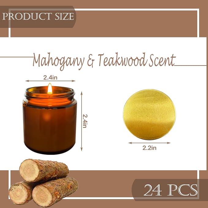 24 Pcs 4 Oz Mini Soy Candles,Mahogany & Teakwood Scented Candles Set,Bulk Aromatherapy Candle,Suitable as Gifts or Souvenirs for Occasions Such as Birthdays and Weddings.