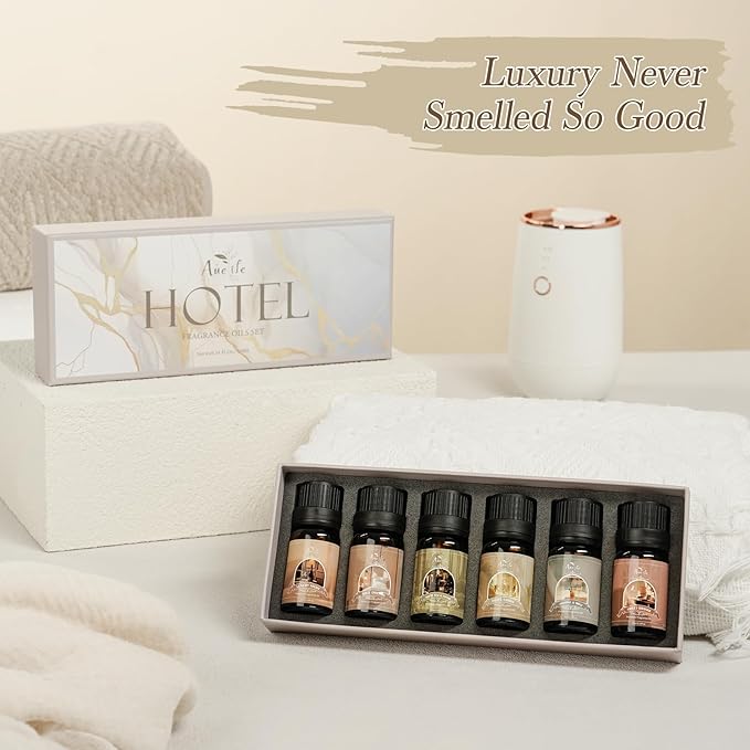 Auelife Hotel Collection Diffuser Oil Set - 6x10ml Luxury Hotel Scent Essential Oils for Diffuser - Fragrance Oil Variety Pack- Ideal for Home, Spa, DIY Candle Making Gift
