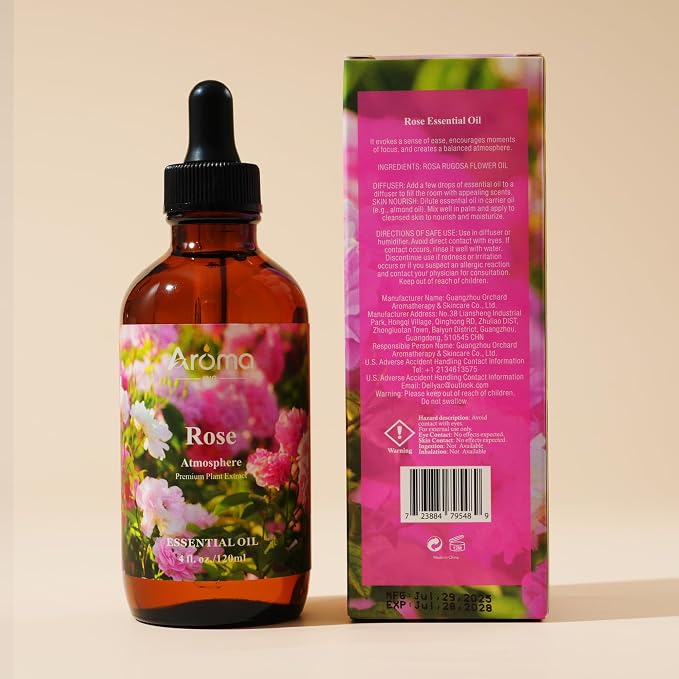Rose Essential Oil in Premium Gift Box - Essential Oils for Home Diffusers - Perfect Self-Care & Spa Gift for Women 4 Fl Oz =