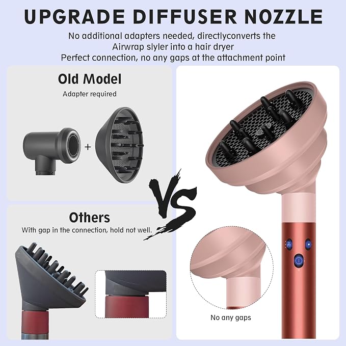KingKam Upgraded Diffuser Attachment for Dyson Airwrap, Collapsible Hair Diffuser for Airwrap, Converts for Dyson Airwrap to Hair Dryer, Foldable and Easy Storage for Travel - Light Pink