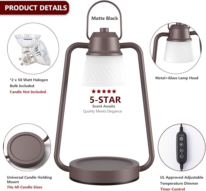 Candle Warmer Lamp with Timer Dimmer - Electric Wax Melt Warmer Lamp for Jar Candles, Vintage Candle Lamp Warmer with 2 Bulbs, for Women Mom, House Warming Gifts New Home Decor