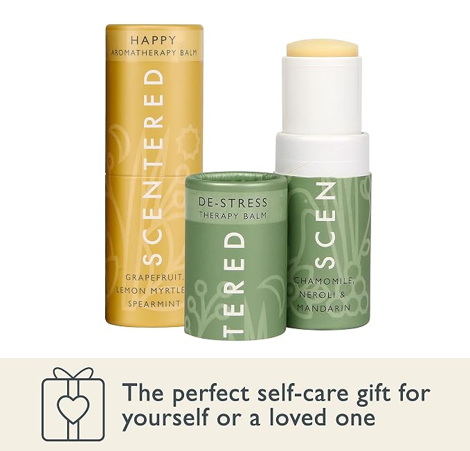 Scentered Aromatherapy Balm Sticks for Stress Relief & Positivity - Roll On Essential Oil Blends of Grapefruit, Lemon, Chamomile - Aromatherapy Gifts for Women - De-Stress & Happy