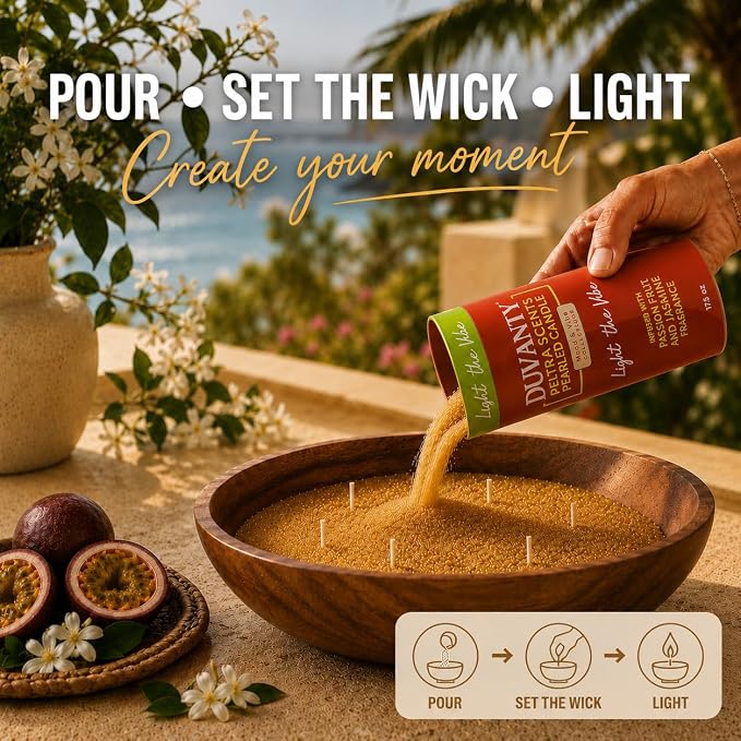 Mood & Vibe Pearled Candle Sand with Wicks – Passionfruit & Jasmine Scented Candle for Vibrant Home Ambiance, Decorative Wax Beads & Social Gatherings, 17.6 oz.