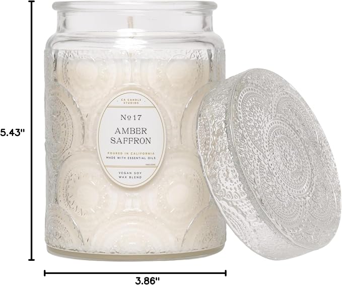 LEOBEN CO – Amber Saffron Scented Candle – 18oz, Heirloom Collection Design – 80 hr Burn Time – Poured in California Using Vegan Soy Wax and Essential Oils – Made in Small Batches