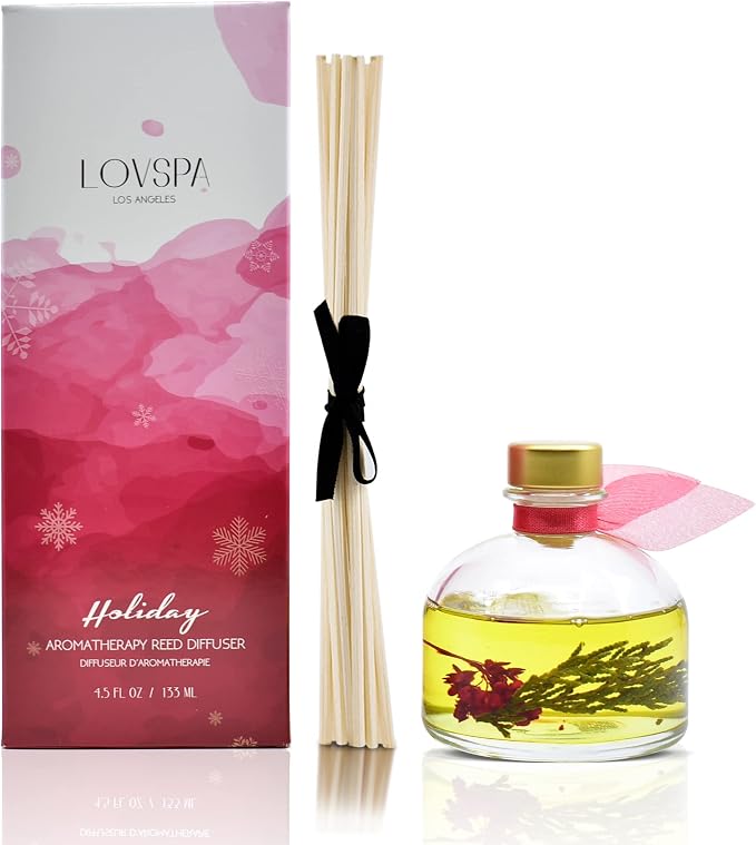 Reed Diffuser Set, Holiday Red Currant & Woods Scented Oil Diffuser with Sticks, Home Fragrance Accessories for Bathroom Shelf Decor, Aroma Diffusers for Home or Office Desk, USA Made