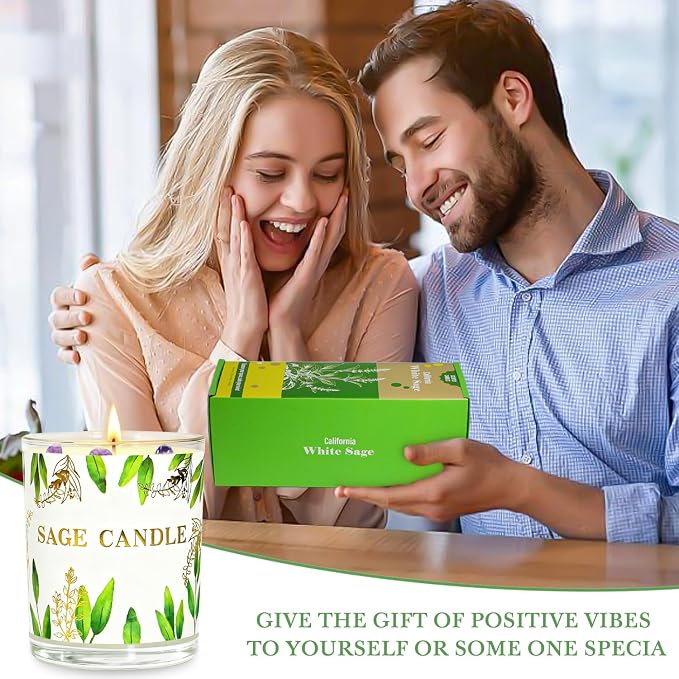 Candles, 3 Pack Sage Candle for Cleansing House Negative Energy, Scented Candles Gifts Set for Women, Crystal Candle Clearance with Crystal Healing Stones, Alternative to Smudge Sticks, Relax & Mind