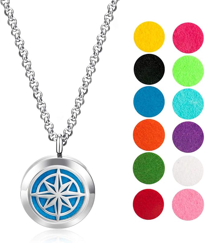 Wild Essentials Nautical Star Necklace Essential Oil Diffuser Kit, Lavender, Lemongrass, Peppermint, Orange Oils, 12 Refill Pads, Calming Aromatherapy Gift Set, Customizable Color Changing, Perfume