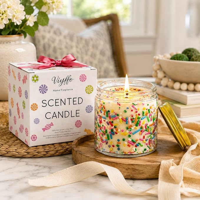 Viyffo Large 18oz New Home Candle - Vanilla & Cedarwood, House Warming Gifts Candle, Non Toxic Soy Scented Candle, Colorful Jar for Home, Living Room, Bedroom, Bathroom Decor, Housewarming Gift