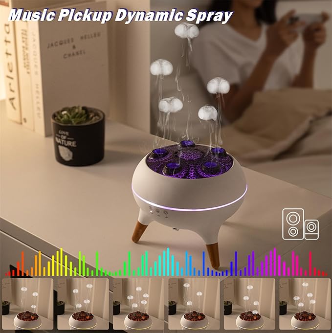 Essential Oil Diffuser 250ML Dancing Jellyfish Aromatherapy Diffuser Humidifier with 7 Colors LED Lights,Remote Control,Plug in for Bedroom,Office (White)