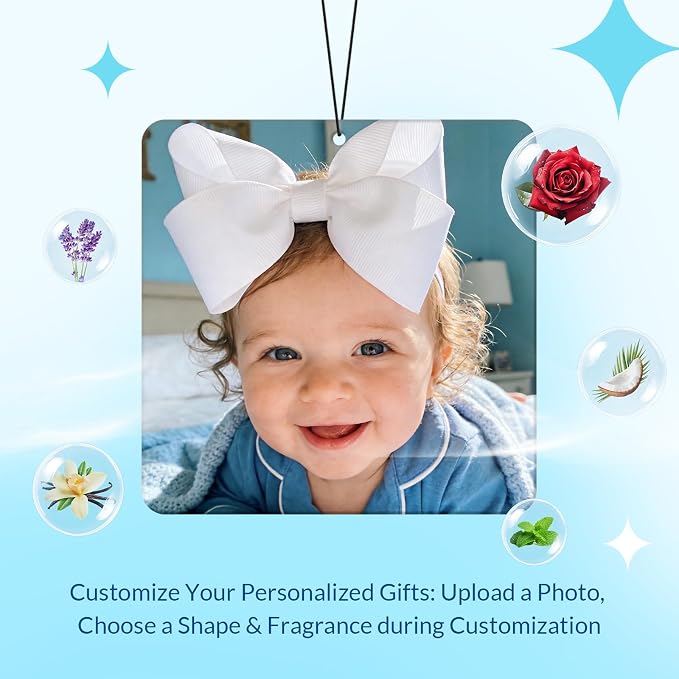 Custom Air Fresheners with Picture for Car | Personalized Photo Gifts; Double-Sided Print; Hanging Ornament; Scent Choice Available; Square Shape