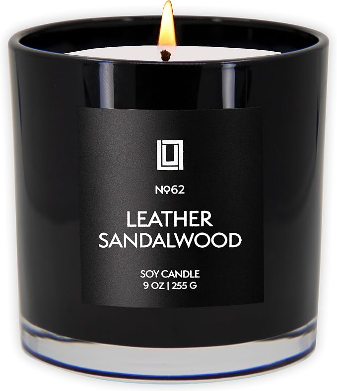 Lulu Candles | Leather & Sandalwood Scented Candle | Warm Sandalwood, Leather & Amber Fragrance | Luxury Soy Jar Candle | Highly Scented, Long Lasting Burn | Home Fragrance (9 Oz.)
