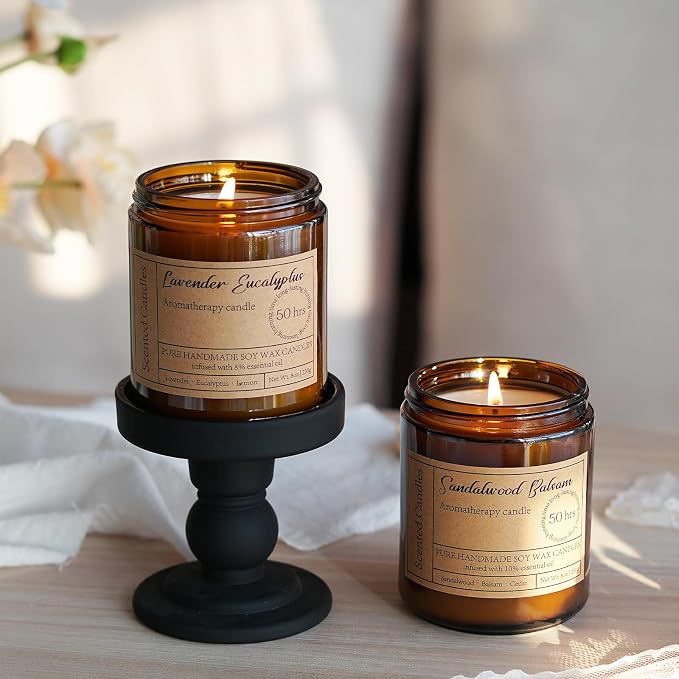【4.0 | 43】Sandalwood Balsam Candles for Home Scented - 8oz Natural Soy Candles Aromatherapy Candle Gift for Men and Women Relaxation Anxiety Stress Relief, Enjoy a Relax Candle with 50 Hour Burn Time