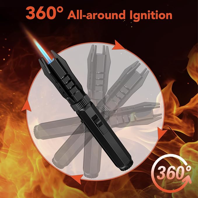 WCX HB300 Torch Lighter, Adjustable Jet Flame Lightsaber Lighter, Windproof Butane Refillable, for Candle/Grill/Cooking/BBQ, Black (Butane Not Included)