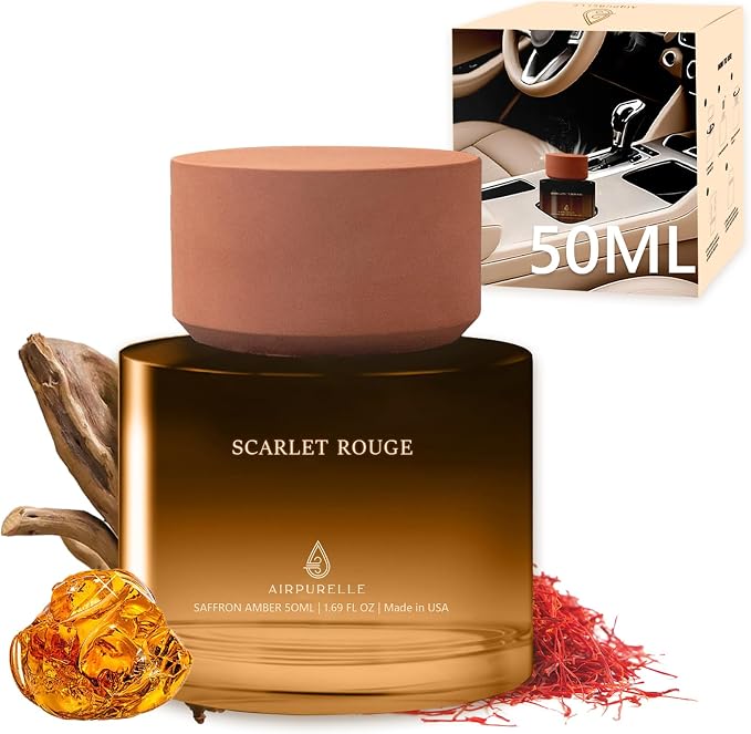 Car Air Freshener 50ML (1.7 FL OZ) Car Air Fresheners Fragrance - Saffron Amber Fragrance Oil Air Diffuser for Car, 180+ days Long Lasting Perfume, Car Air Freshner Aroma Stone Cap Design, Made in USA