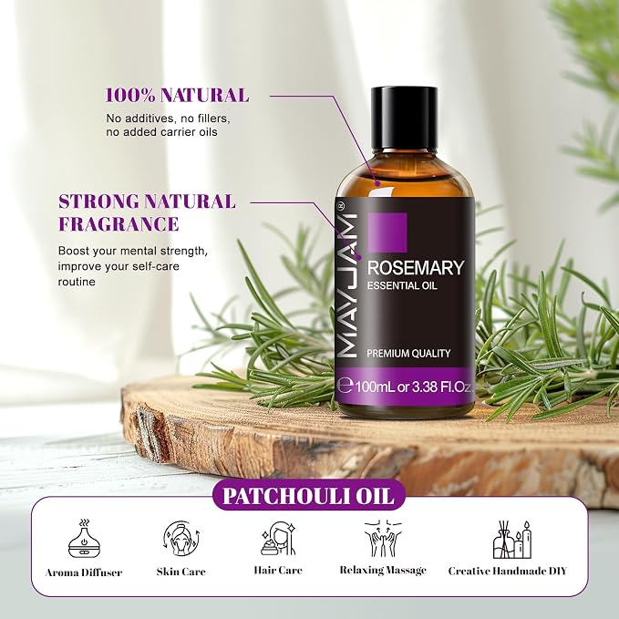 Rosemary Essential Oil with Dropper, MAYJAM Pure Rosemary Oil Aromatherapy Oils for Humidifier and Diffusers, 3.38FL.OZ