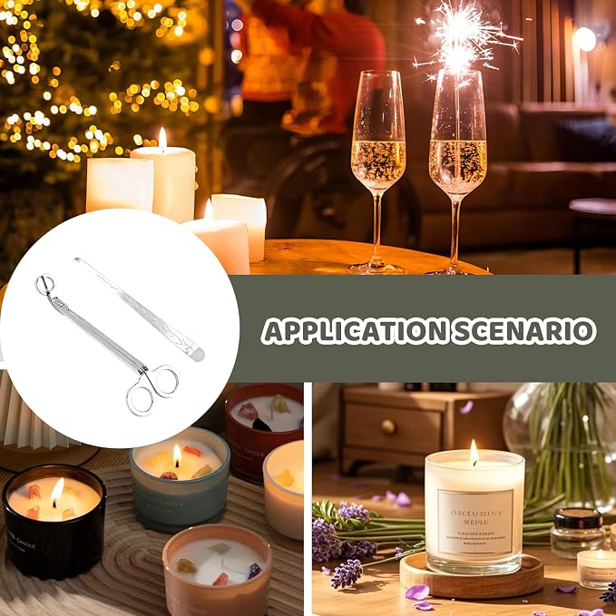 2 Pack Candle Wick Trimmer Set, Stainless Steel Candle Scissors and Wick Cutter Tools, Professional Wick Trimmer and Snuffer for Deep Jar Candles, for Family use and Gifts