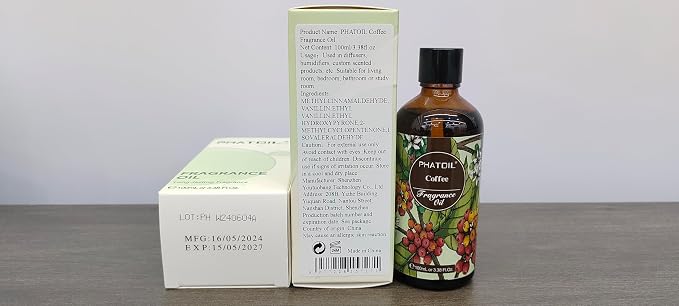 PHATOIL 3.38FL.OZ Coffee Fragrance Oils for Aromatherapy, Essential Oils for Diffusers for Home, Perfect for Diffuser, DIY Candle and Soap Making, DIY Scented Products - 100ml