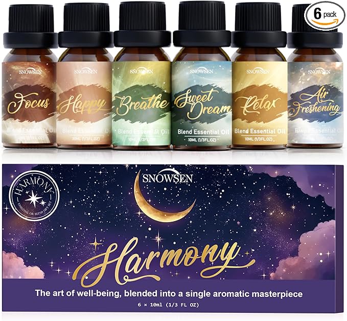 Essential Oil Blends, Harmony Essential Oil Set - Breathe, Sweet Dream, Relax, Happy, Focus, Air Freshening, Essential Oils for Diffusers for Home, Candle Making, Freshie Scents, Aromatherapy