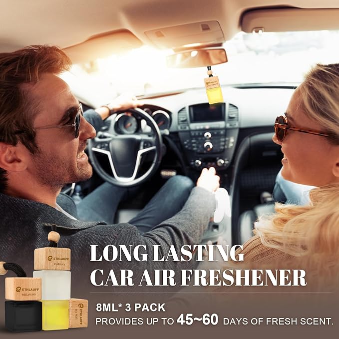 Car Air Freshener Hanging 3 Pack, Air Fresheners Diffuser - Leather, Cologne, Sweet Tobacco Fragrance Oil Air Diffuser for Men, 45+ days Long Lasting Fragrance 0.27 FL OZ/8ML