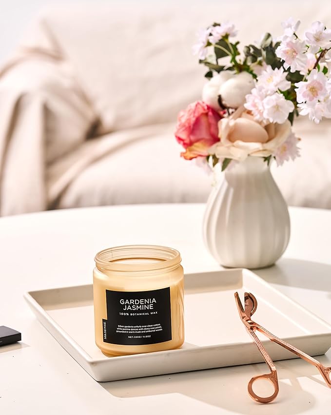 M&SENSE Gardenia Jasmine Scented Candles for Home - 11.6oz Natural Soy Wax, 70-Hour Clean Non Toxic Slow Burn, Floral Scent Aromatherapy Candle for Spa Stress Relief & Housewarming Gifts