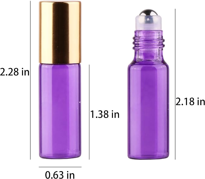 MaxMau 24 Pack Essential Oils Roller Bottles,5ml Colourful Roll On Bottles Steel Roller Balls Metal Cap for Aromatherapy Perfume