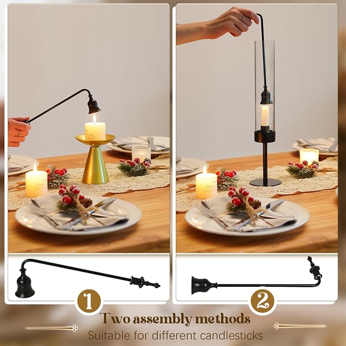 Candle Snuffer, 9-Inch Long Handle for Safe Flame Extinguishing, Smoke-Free & Splash-Free, Aluminum Metal Candle Wick Dipper & Extinguisher for Jar, Pillar, Scented Candles (Black, 12 Pcs)