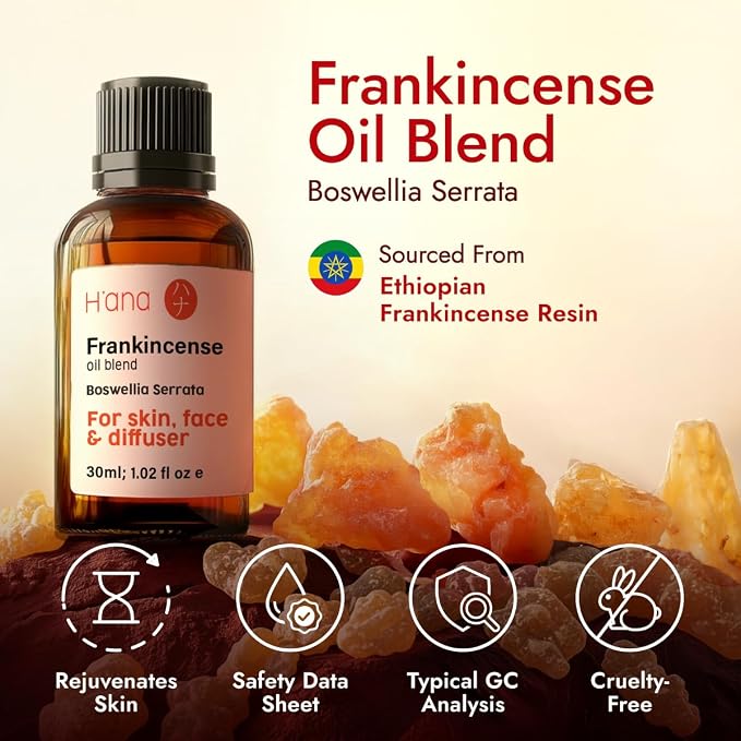 H'ana Frankincense Oil - 1.02 Fl Oz Frankincense Essential Oil for Hair, Skin, Diffuser, Aromatherapy & DIY