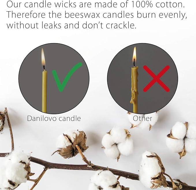 Danilovo Pure Beeswax Candles - Honey-Scented, Decorative Thin Taper Candles - Ideal for Birthday Decoration or Church Prayers - Drip Free, Tall & Smokeless Pack of 200 pcs, 6.3 x 0.2 inch
