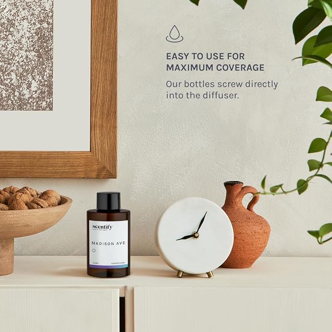 Scentify Madison Ave Aroma Oil Refill Scent for Oil Diffusers – Cassis Blossom, Mandarin, Neroli & White Woods – Luxurious Relaxing Aromatherapy Diffuser Fragrance 100ml, 3.38 oz