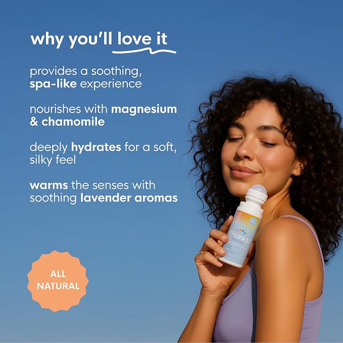 Massage Oil Roll On, Soothing Lavender Magnesium, Vegan, Cold Pressed with Lavender, Chamomile, Arnica & Essential Oils, Use After Shower or Before Bed, Self Care Essential, 3 FL OZ