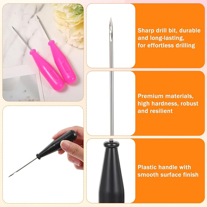 10 Pcs Candle Needle Kit, Mold Punch with Hook, Large Eye Wicking Needle, Threader for All Thickness Candle Making