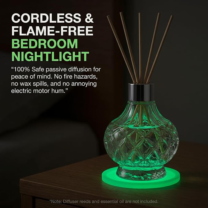 Reed Diffuser Bottle - Empty Glass Diffuser Bottles Refillable Fragrance Oils Jars Gourd Shape with Silver Decorative Hole Cap and Luminous Coaster Mat, 7.5 fl Oz,Clear (Reeds Not Included)